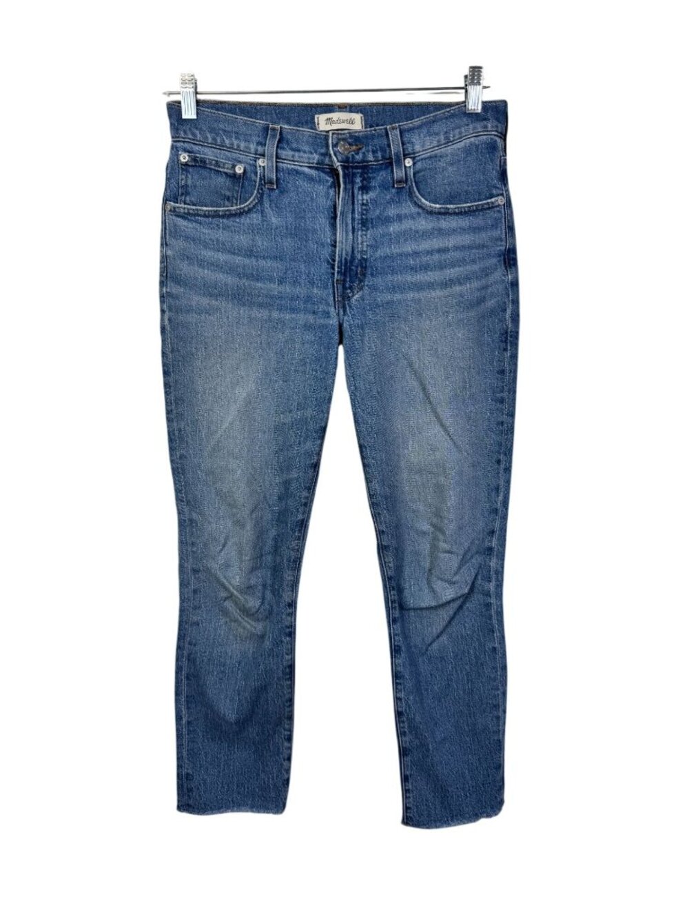 Madewell Mid-Rise Perfect Vintage Jeans Frayed Hem Size 27 Blue Denim